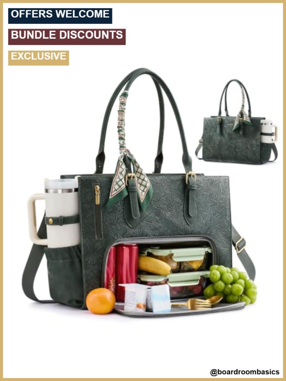 Work Tote Bag with Lunch Compartment fits 15.6" Laptop Faux Leather